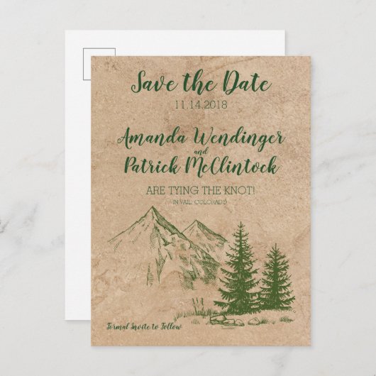 Rustieke Schilderachtig Berg Save the Date Briefka Aankondigingskaart (Voorkant / Achterkant)