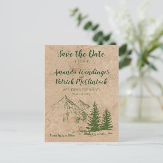 Rustieke Schilderachtig Berg Save the Date Briefka Aankondigingskaart (Staand voorkant)