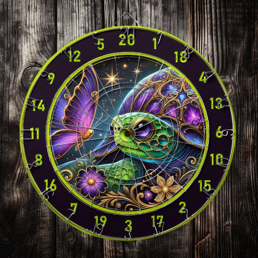 Rustieke schildpad en vlinder kosmische kunst dartbord