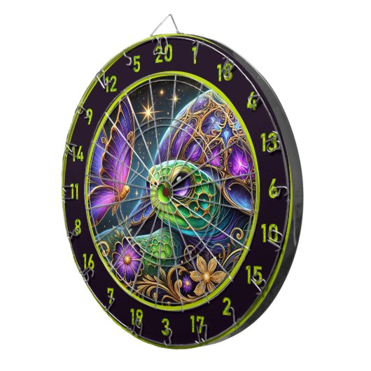 Rustieke schildpad en vlinder kosmische kunst dartbord (Voorkant Rechts)