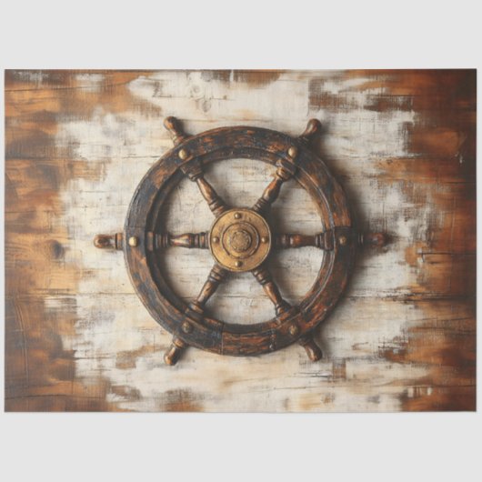 Rustieke Schip Wiel Helm Nautische Decoupage Tissuepapier (Voorkant)