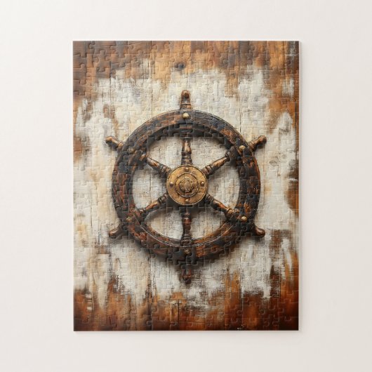 Rustieke Schip Wiel Helm Nautische Legpuzzel (Verticaal)