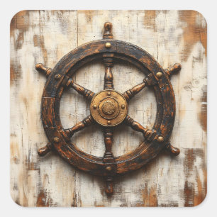 Rustieke Schip Wiel Helm Nautische Vierkante Sticker