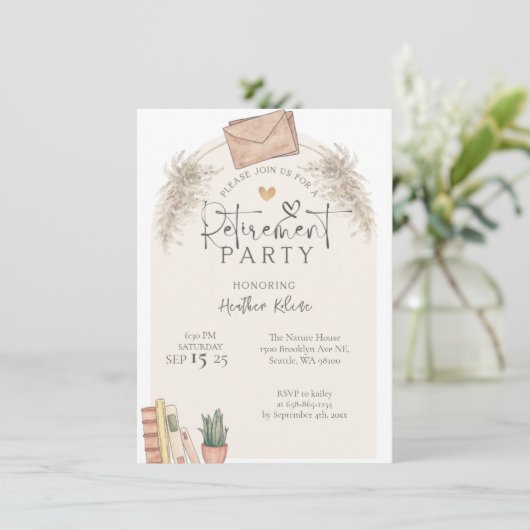 rustieke school leraar pensioen partij foto kaart (Staand voorkant)