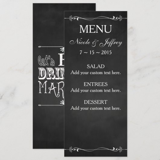 Rustieke schoolbord Eet Drink Trouwen Trouwen Menu (Voorkant / Achterkant)