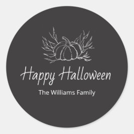 Rustieke schoolbord Happy Halloween Eenvoudige Pom Ronde Sticker