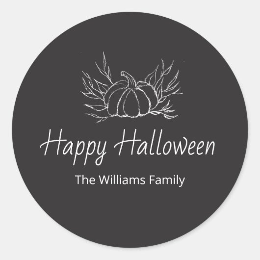 Rustieke schoolbord Happy Halloween Eenvoudige Pom Ronde Sticker (Voorkant)