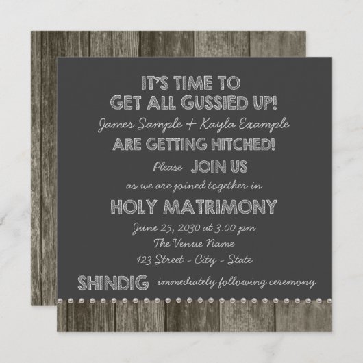 Rustieke schoolbord Redneck bruiloft uitnodigingen (Voorkant / Achterkant)