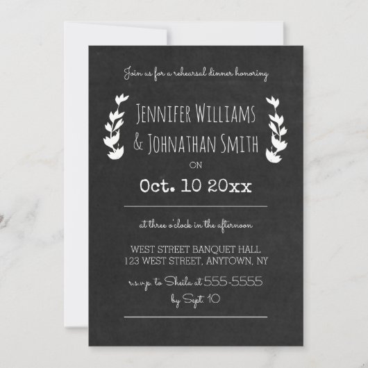 Rustieke schoolbord repetitie diner uitnodigingen (Voorkant)