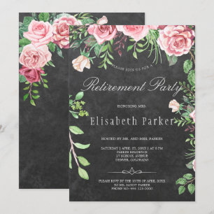 Rustieke schoolbord roze rozen pensioen partij kaart