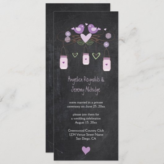 Rustieke schoolbord Tortelduifjes Mason Jars Kaart (Voorkant / Achterkant)