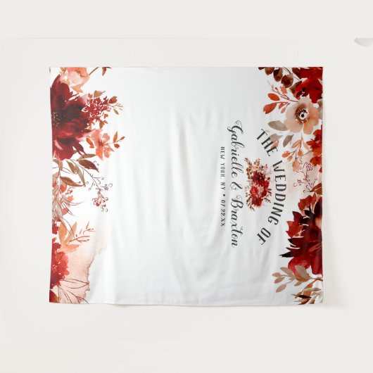 Rustieke schoonheid bloemenbruiloft fotocabine ach wandkleed (Voorkant (horizontaal))