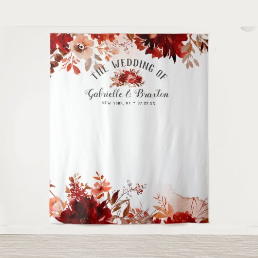 Rustieke schoonheid bloemenbruiloft fotocabine ach wandkleed (Voorkant)