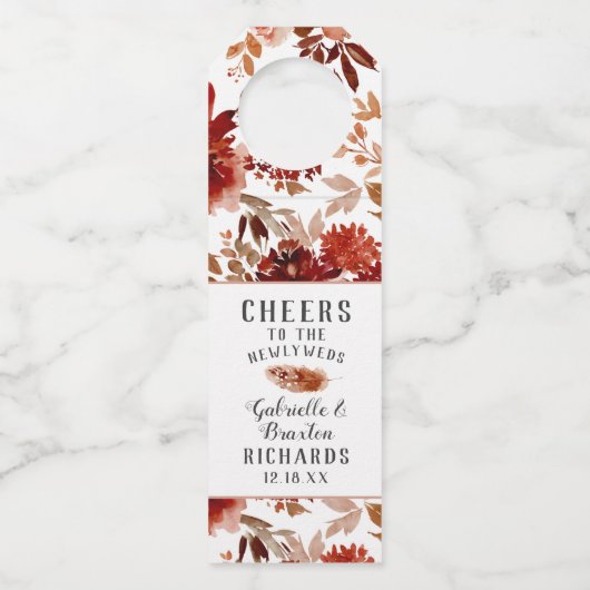 Rustieke schoonheid bloemenbruiloft proost & dank flessenhanger (Achterkant)