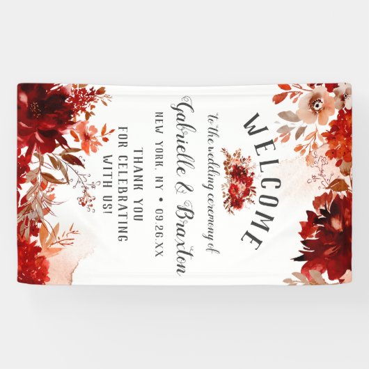 Rustieke schoonheid bloemengrens chique bruiloft w spandoek (Horizontaal)