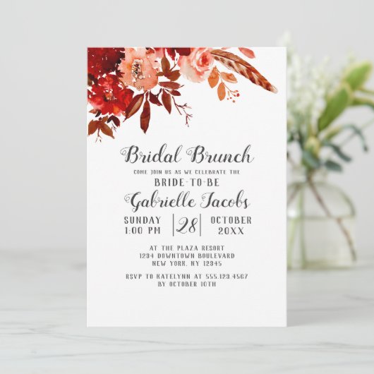 Rustieke Schoonheid Bloemige Boho Chic Bruids Brun Kaart (Staand voorkant)