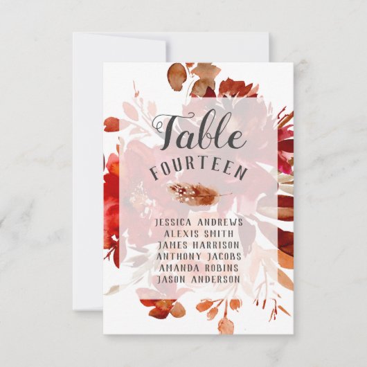 Rustieke Schoonheid Bloemige Omlijste Trouwtafel N Kaart (Voorkant)