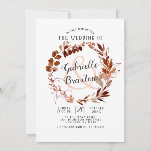 Rustieke schoonheid Bohemian Leaf Vine krans bruil Kaart (Voorkant)