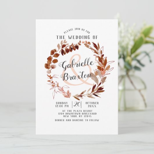 Rustieke schoonheid Bohemian Leaf Vine krans bruil Kaart (Staand voorkant)