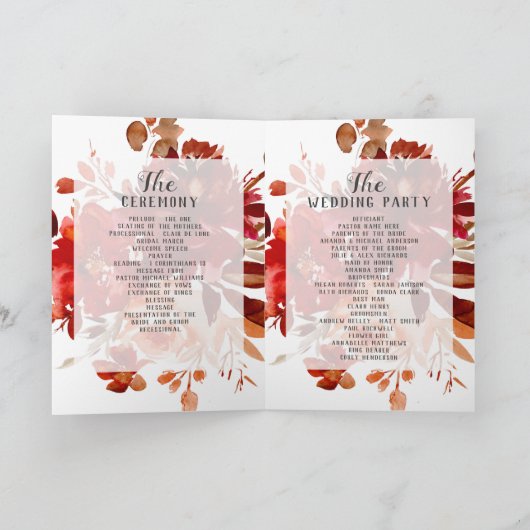 Rustieke schoonheid Boho Floral Fall bruiloft cere Programma (Binnen)