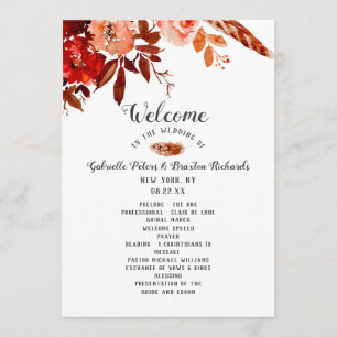 Rustieke schoonheid Floral Boho chique huwelijksce Programmakaart
