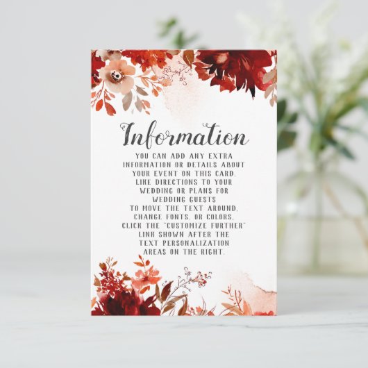 Rustieke schoonheid Floral Border Bruiloft Informa Informatiekaartje (Staand voorkant)