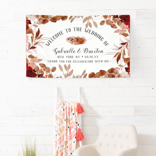 Rustieke schoonheid Floral Border Fall Bruiloft We Spandoek (Insitu)
