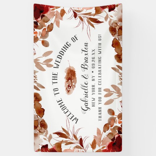 Rustieke schoonheid Floral Border Fall Bruiloft We Spandoek (Verticaal)