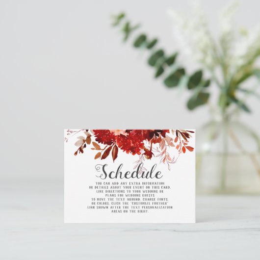 Rustieke schoonheid Floral ingelijst bruiloft sche Informatiekaartje (Staand voorkant)
