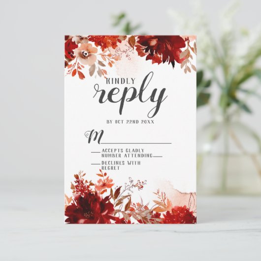 Rustieke schoonheid Floral Top Border Bruiloft RSV RSVP Kaartje (Staand voorkant)