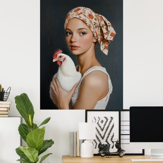Rustieke schoonheid met kip poster (Thuiskantoor)
