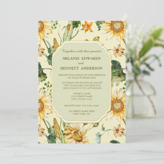 Rustieke schoonheid Zonnebloem Botanische bruiloft Kaart (Staand voorkant)