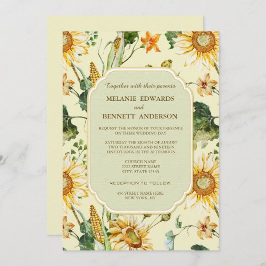 Rustieke schoonheid Zonnebloem Botanische bruiloft Kaart (Voorkant / Achterkant)