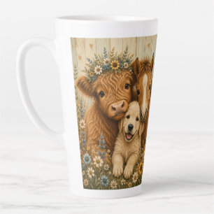 Rustieke Schotse Hoogland Koe, Veulen & Puppy Bloe Latte Mok