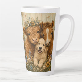 Rustieke Schotse Hoogland Koe, Veulen & Puppy Bloe Latte Mok
