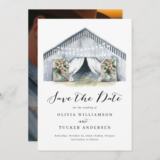 Rustieke schuur boerderij foto Save the Date (Voorkant / Achterkant)