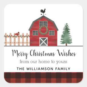 Rustieke Schuur Boerderij Vrolijk Kerstmis Naam St Vierkante Sticker