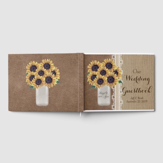 Rustieke schuur bruiloft burlap Mason Jar Zonneblo Gastenboek (Volledig)