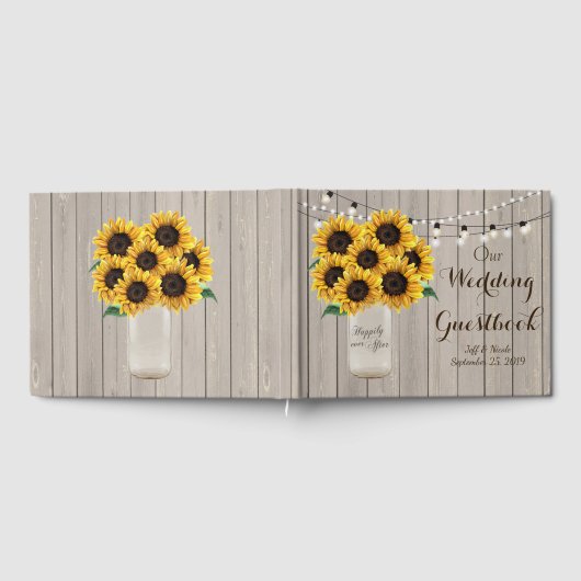 Rustieke Schuur Bruiloft Hout Mason Jar Zonnebloem Gastenboek (Volledig)