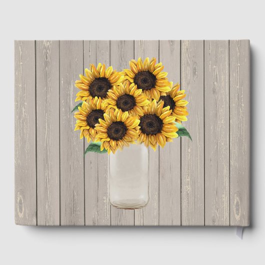 Rustieke Schuur Bruiloft Hout Mason Jar Zonnebloem Gastenboek (Achterkant)