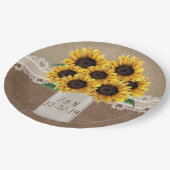 Rustieke Schuur Bruiloft Hout Mason Jar Zonnebloem Papieren Bordje (Gekanteld)