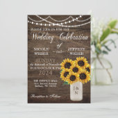 Rustieke schuur bruiloft hout metselaar zonnebloem kaart (Staand voorkant)