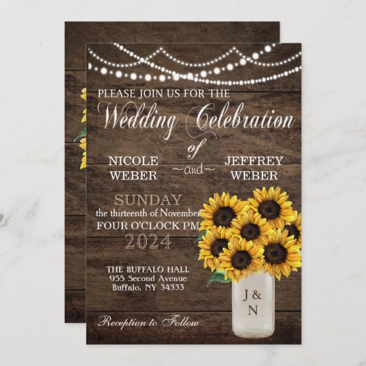 Rustieke schuur bruiloft hout metselaar zonnebloem kaart (Voorkant / Achterkant)