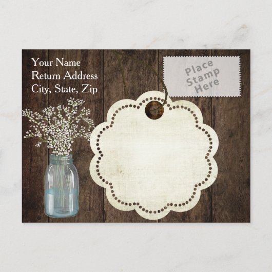 Rustieke schuur bruiloft houten metselaars pot bab aankondigingskaart (Achterkant)