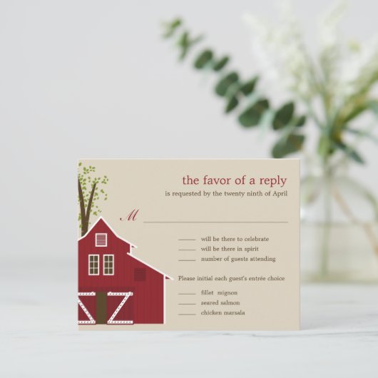 Rustieke schuur bruiloft RSVP kaart (Staand voorkant)