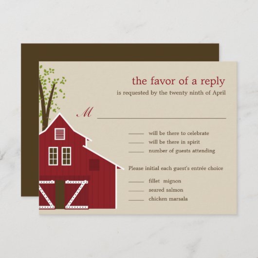 Rustieke schuur bruiloft RSVP kaart (Voorkant / Achterkant)