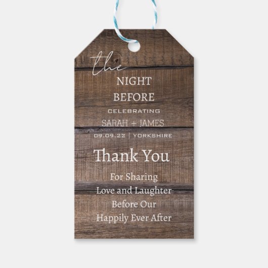 Rustieke schuur de nacht voor bruiloft dank u cadeaulabel (Voorkant)
