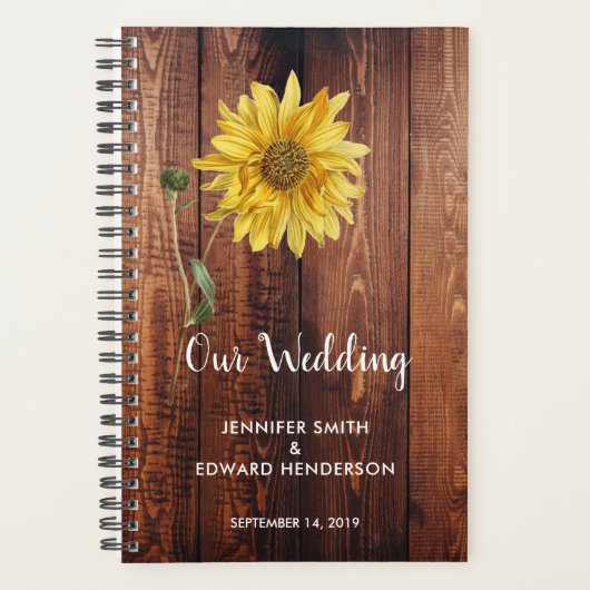 Rustieke schuur donker hout zonnebloem bruiloft pl planner (Voorkant)