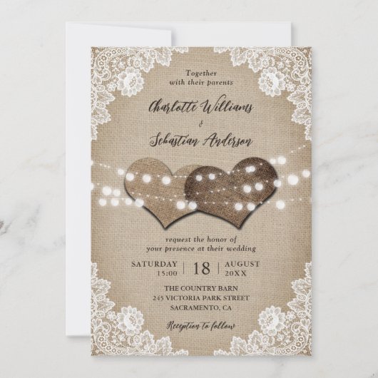 Rustieke Schuur Door Beige Witte Burlap Lace Weddi Kaart (Voorkant)