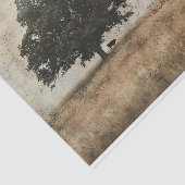 Rustieke Schuur Eiken Boom en Koe Schilderen Decou Tissuepapier (Detail)